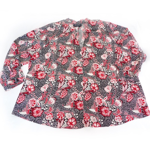 Lane Bryant Tops - Lane Bryant Gathered Ruffle V-Neck Popover Shirt, Size 18/20, Black, White & Red